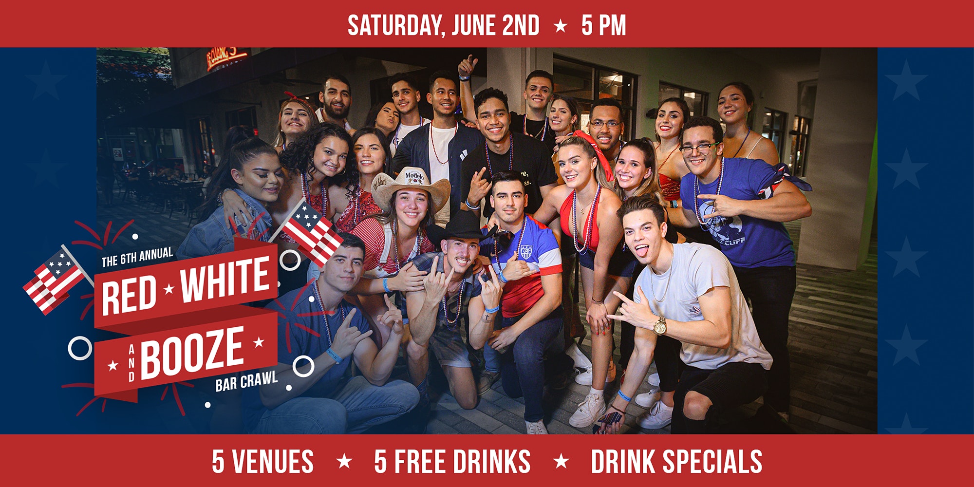 6th Annual Red, White, & Booze Bar Crawl in Brickell Miami Calendar